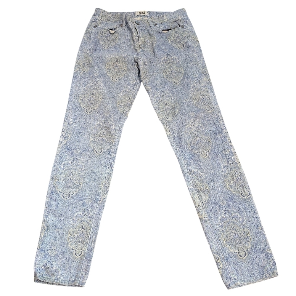 PAIGE, Blue and Paisley Patterned Women's Straight Leg Jeans, Size 30